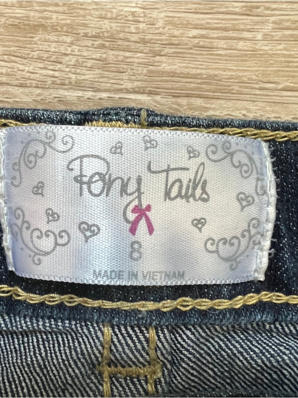 Pony Tails Jeans Girls 8 Dark Wash Heart Embroidery Straight Leg Denim Pants - Picture 7 of 8